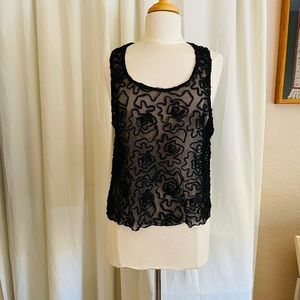 Free People Size Medium Black Sheer Cropped Blouse